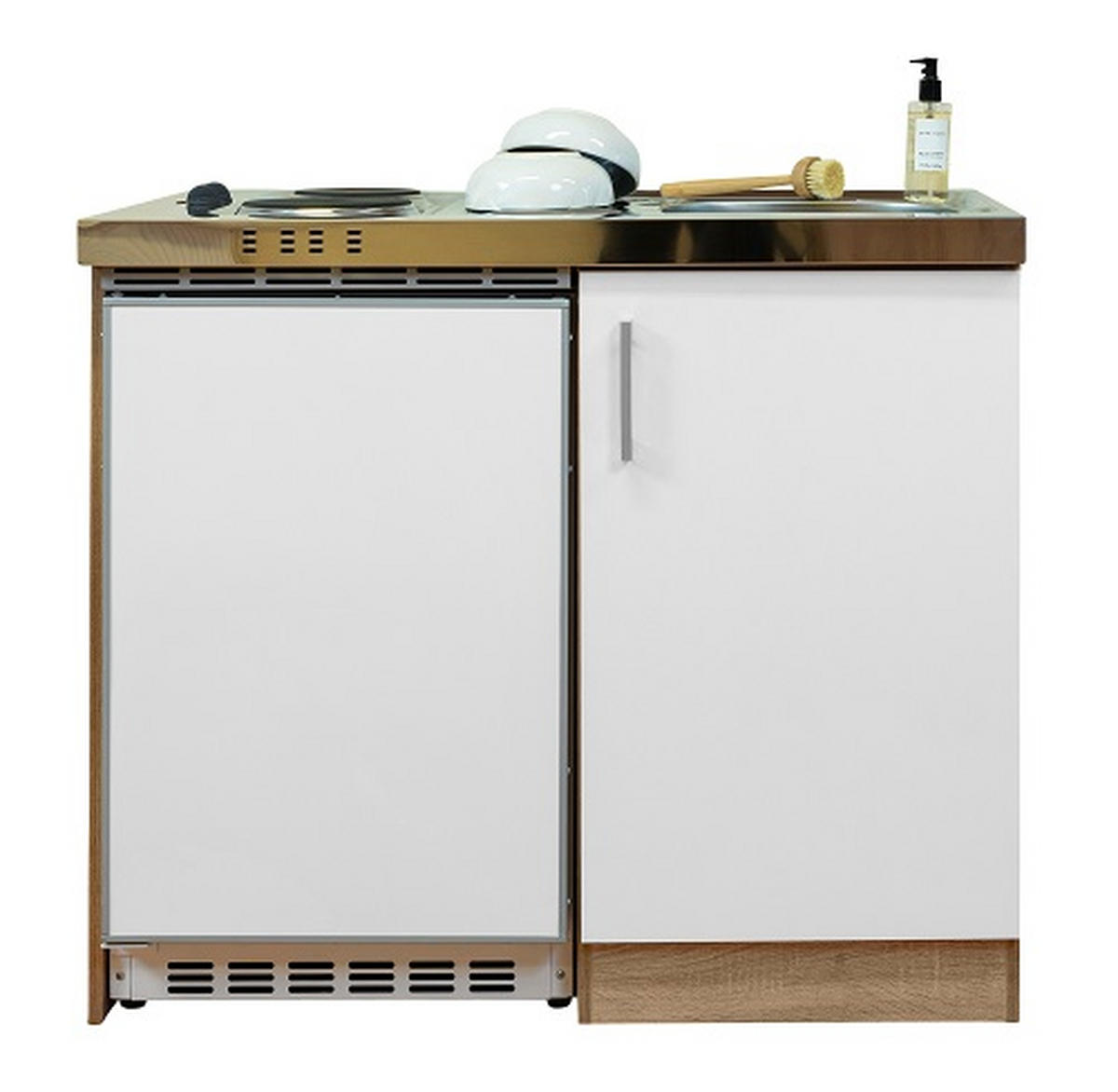 MINIKÜCHE 100 cm   in Weiß, Sonoma Eiche  - Edelstahlfarben/Weiß, MODERN, Holzwerkstoff/Kunststoff (100cm) - Respekta