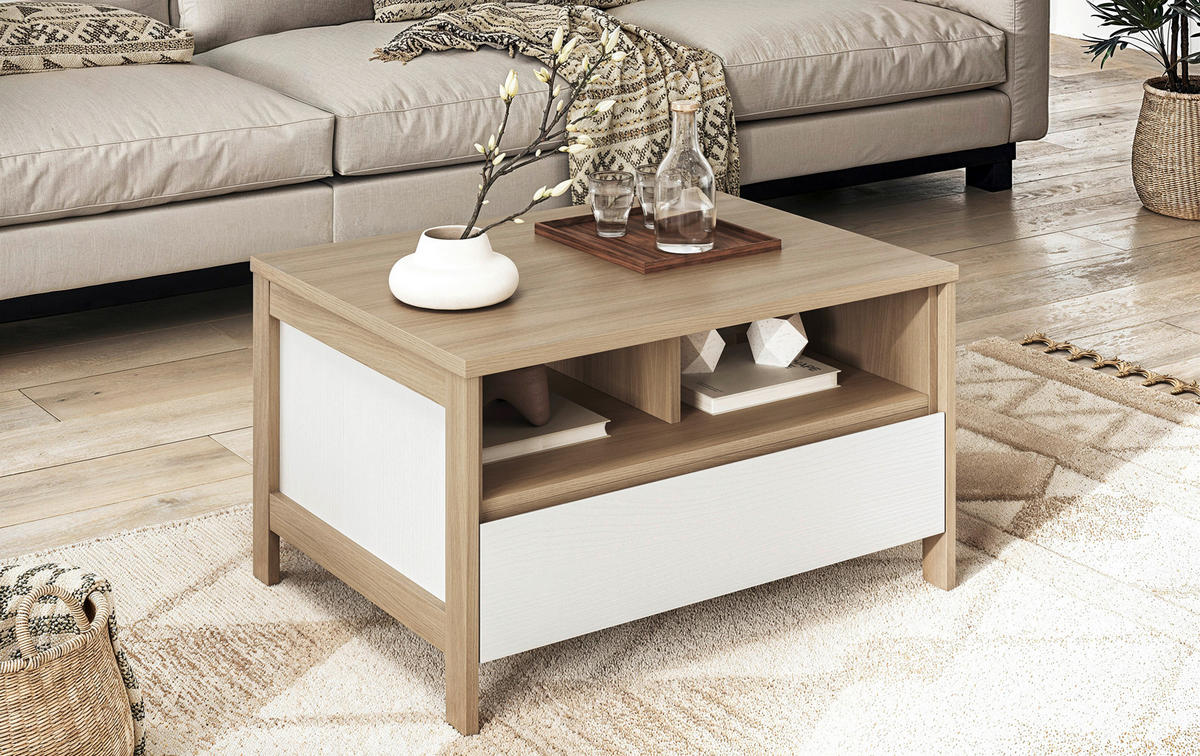 COUCHTISCH rechteckig Weiß  - Eichefarben/Weiß, Design, Holzwerkstoff (80/46/60cm) - MID.YOU