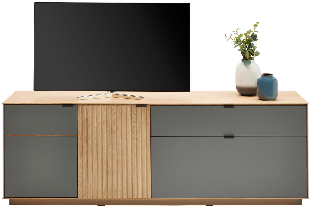 NÍZKÁ KOMODA, sukový dub, šedá, barvy dubu, 181/62/42 cm - šedá/černá, Moderní, kov/dřevo (181/62/42cm) - Linea Natura