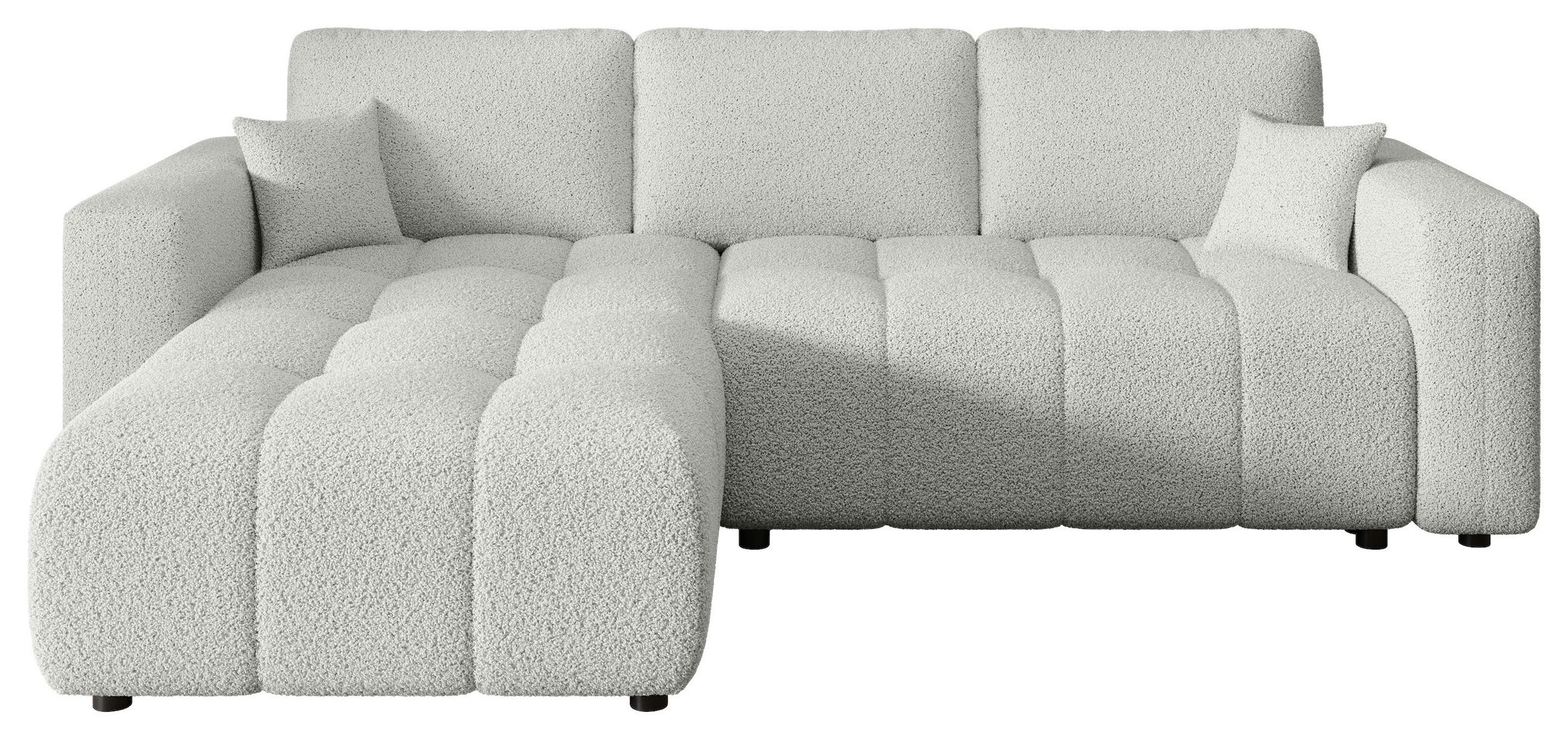 ECKSOFA Weiß Bouclé Zierkissen, Rückenkissen, Bettkasten, Schlaffunktion, Rücken echt, Liegefläche im Originalstoff  - Schwarz/Weiß, MODERN, Kunststoff/Textil (190/280cm) - Carryhome