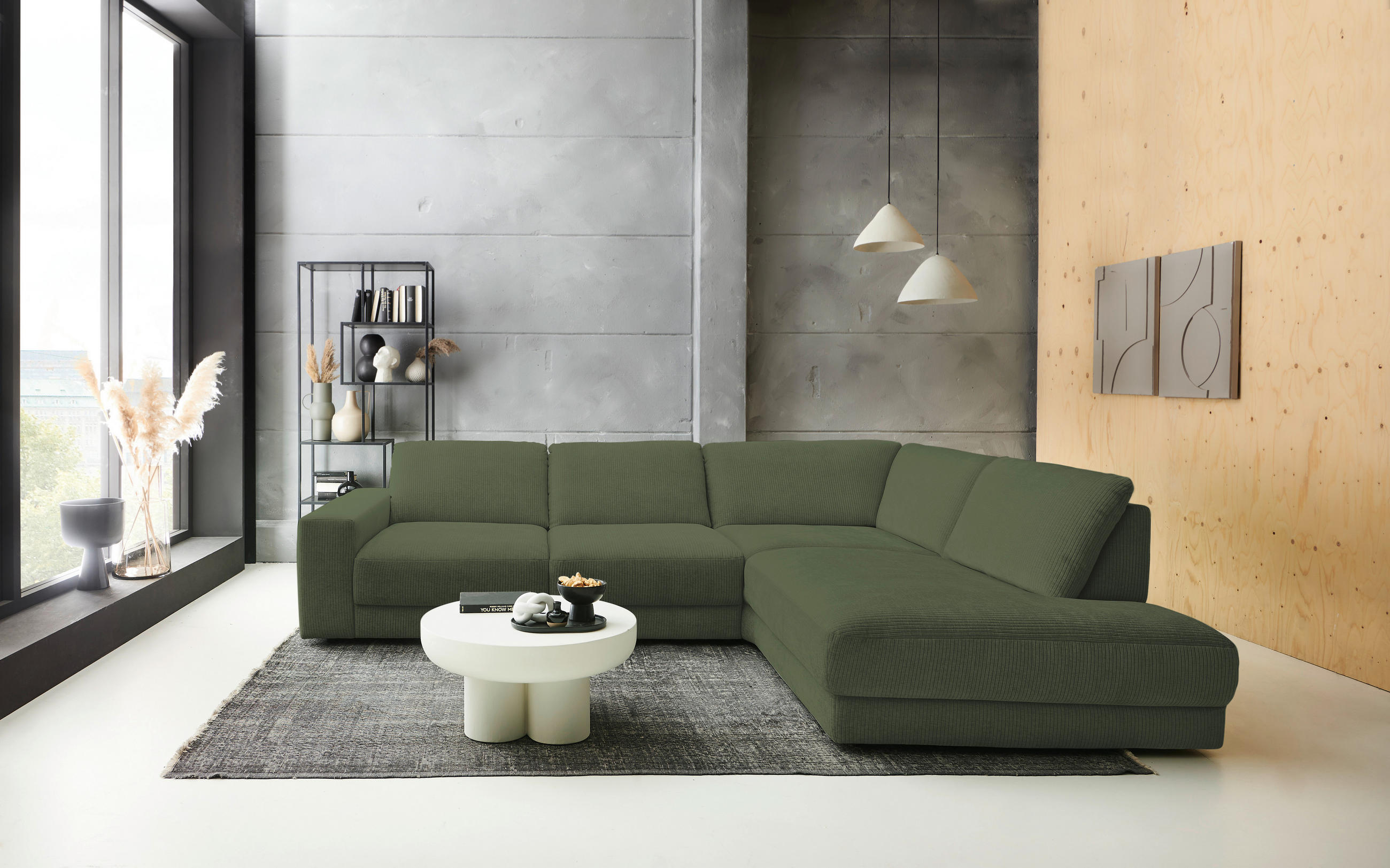 ECKSOFA in Chenille, Jacquard Grün  - Schwarz/Grün, Design, Kunststoff/Textil (316/242cm) - Niels Andersson