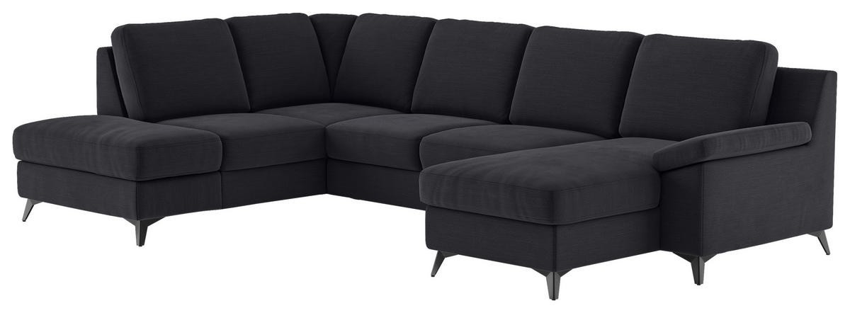WOHNLANDSCHAFT in Flachgewebe Dunkelblau  - Schwarz/Dunkelblau, Konventionell, Textil/Metall (204/309/156cm) - Cotta