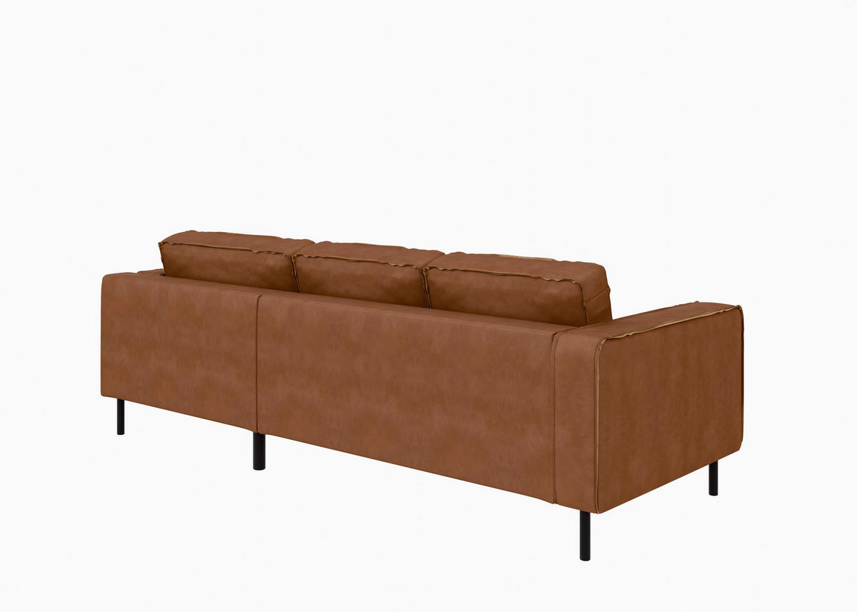 ECKSOFA Lederlook, Mikrofaser Echtleder Cognac  - Cognac/Schwarz, Modern, Leder/Textil (232/161cm) - Trendmanufaktur