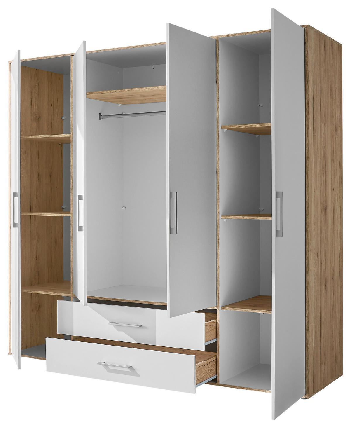 KLEIDERSCHRANK 206/195/60 cm 4-türig Weiß, Eiche Artisan  - Alufarben/Weiß, Basics, Holzwerkstoff/Kunststoff (206/195/60cm)