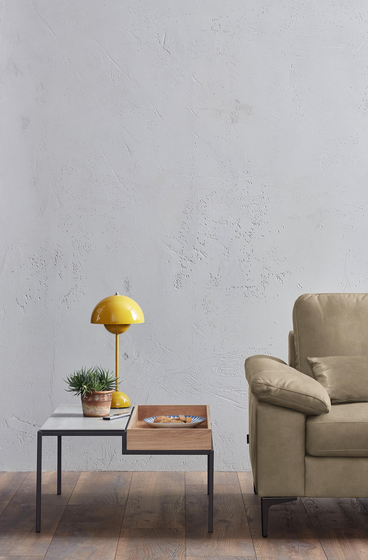 3-SITZER-SOFA  in Echtleder Taupe   - Taupe/Schwarz, Design, Leder/Metall (224/86/97cm) - Schöner Wohnen