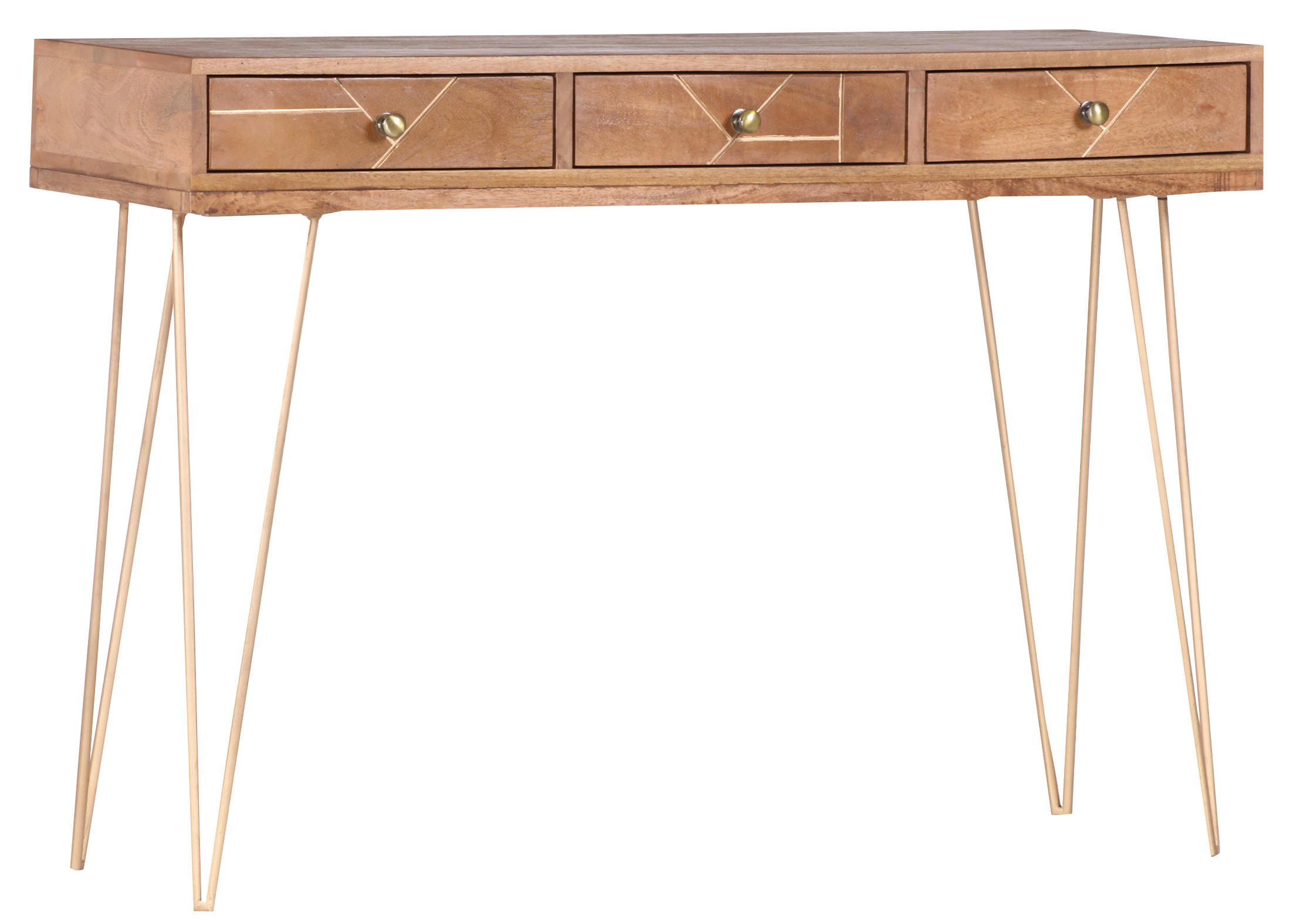 KONSOLENTISCH Mangoholz massiv Goldfarben, Hellbraun  - Hellbraun/Goldfarben, Design, Holz/Metall (115/43/82cm) - Landscape