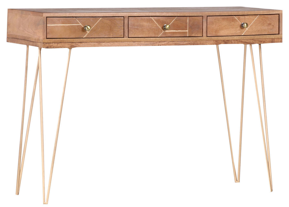 KONSOLENTISCH Mangoholz massiv Goldfarben, Hellbraun  - Hellbraun/Goldfarben, Design, Holz/Metall (115/43/82cm) - Landscape