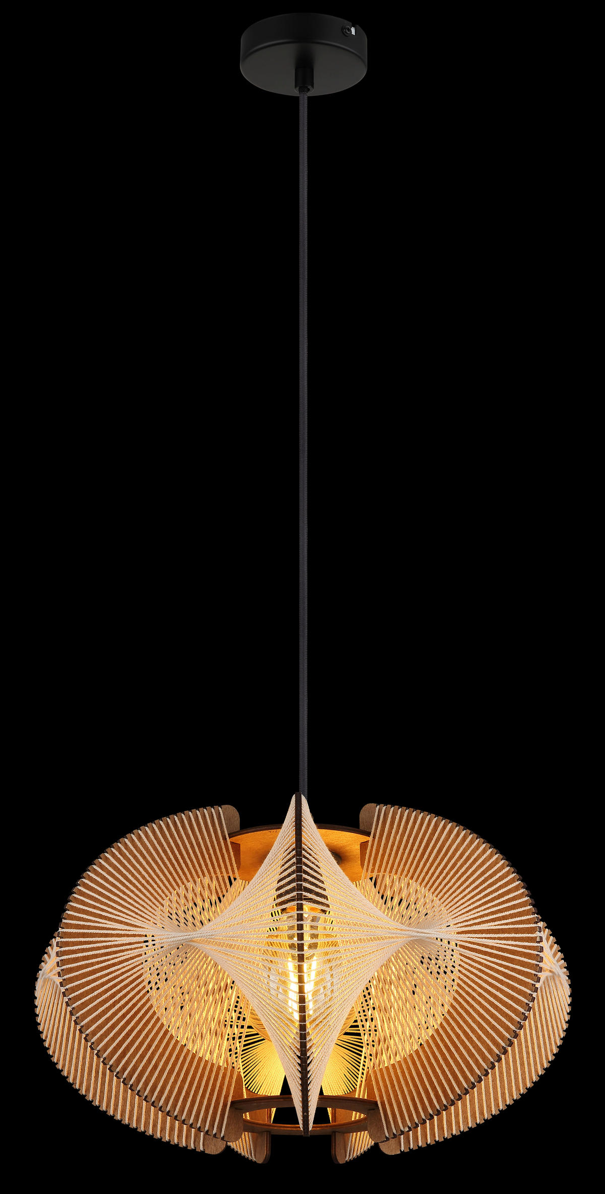 HÄNGELEUCHTE Sakura 44/150 cm  - Dunkelbraun/Schwarz, Design, Naturmaterialien/Holzwerkstoff (44/150cm) - Globo