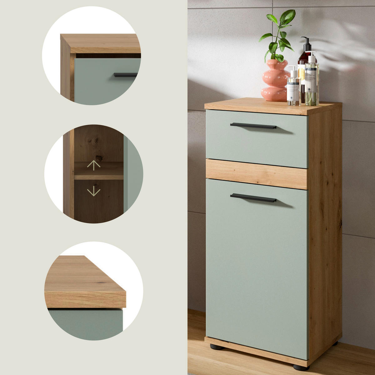 UNTERSCHRANK 35/79/31 cm   - Salbeigrün/Schwarz, Trend, Holzwerkstoff/Kunststoff (35/79/31cm) - MID.YOU