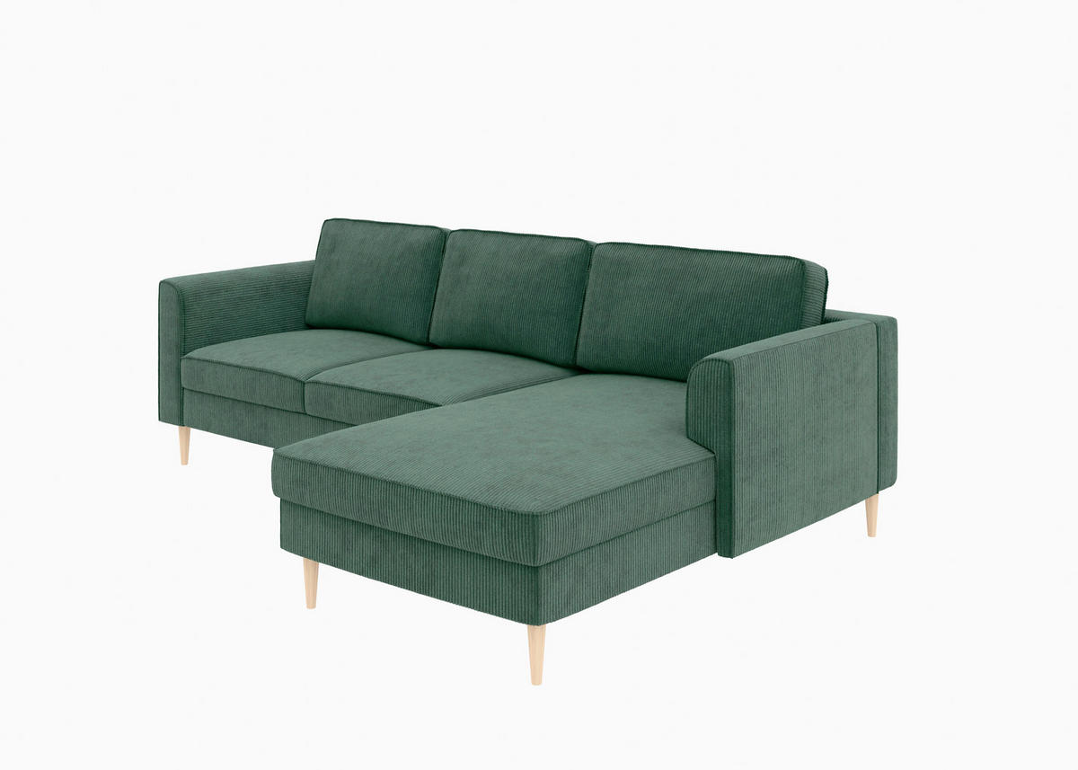 ECKSOFA  in Cord Dunkelgrün  232/161 cm  - Dunkelgrün/Buchefarben, MODERN, Holz/Textil (232/161cm) - Trendmanufaktur