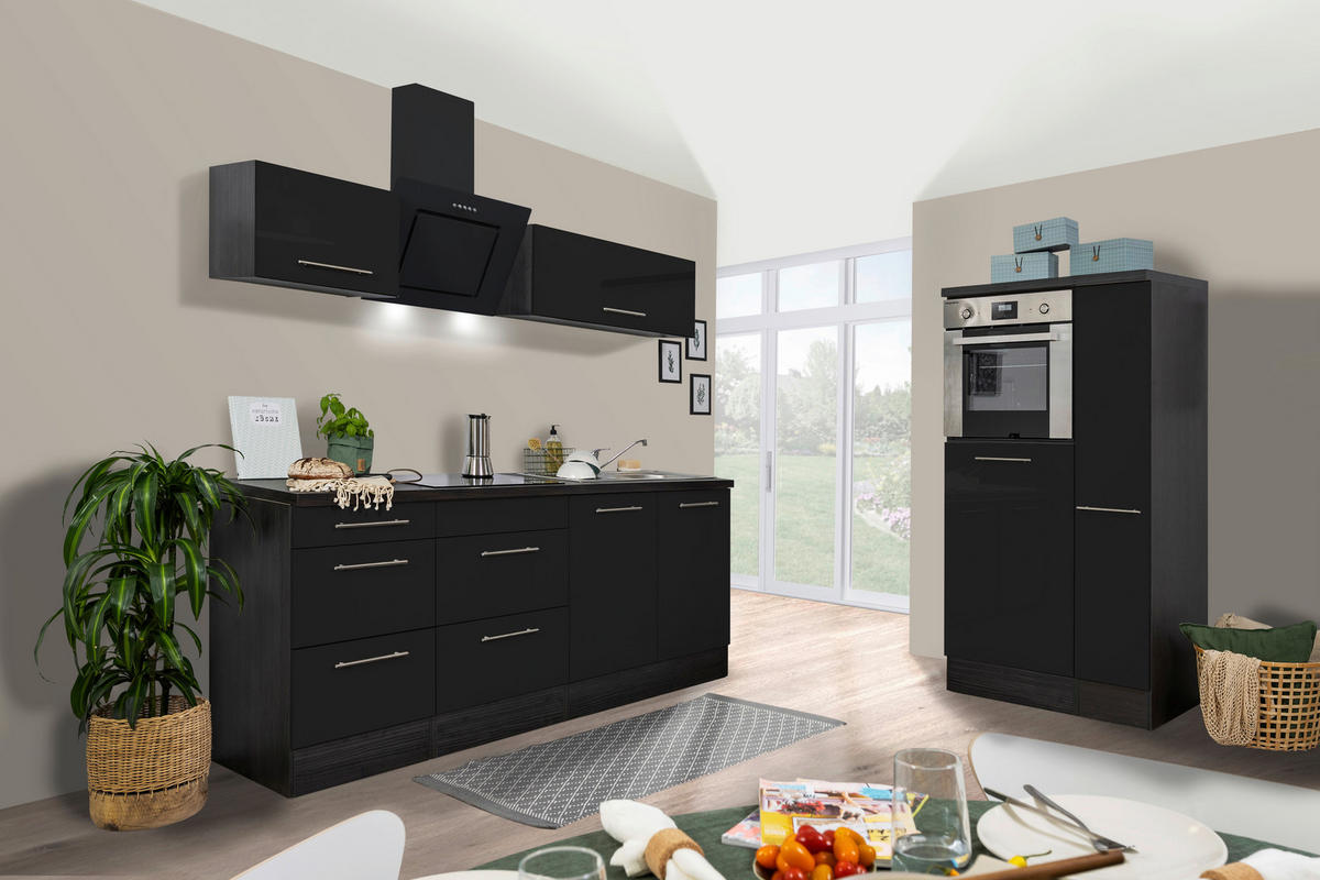 KÜCHENBLOCK 300 cm   in Schwarz, Eichefarben  - Edelstahlfarben/Eichefarben, Basics, Holzwerkstoff/Metall (300cm) - Respekta