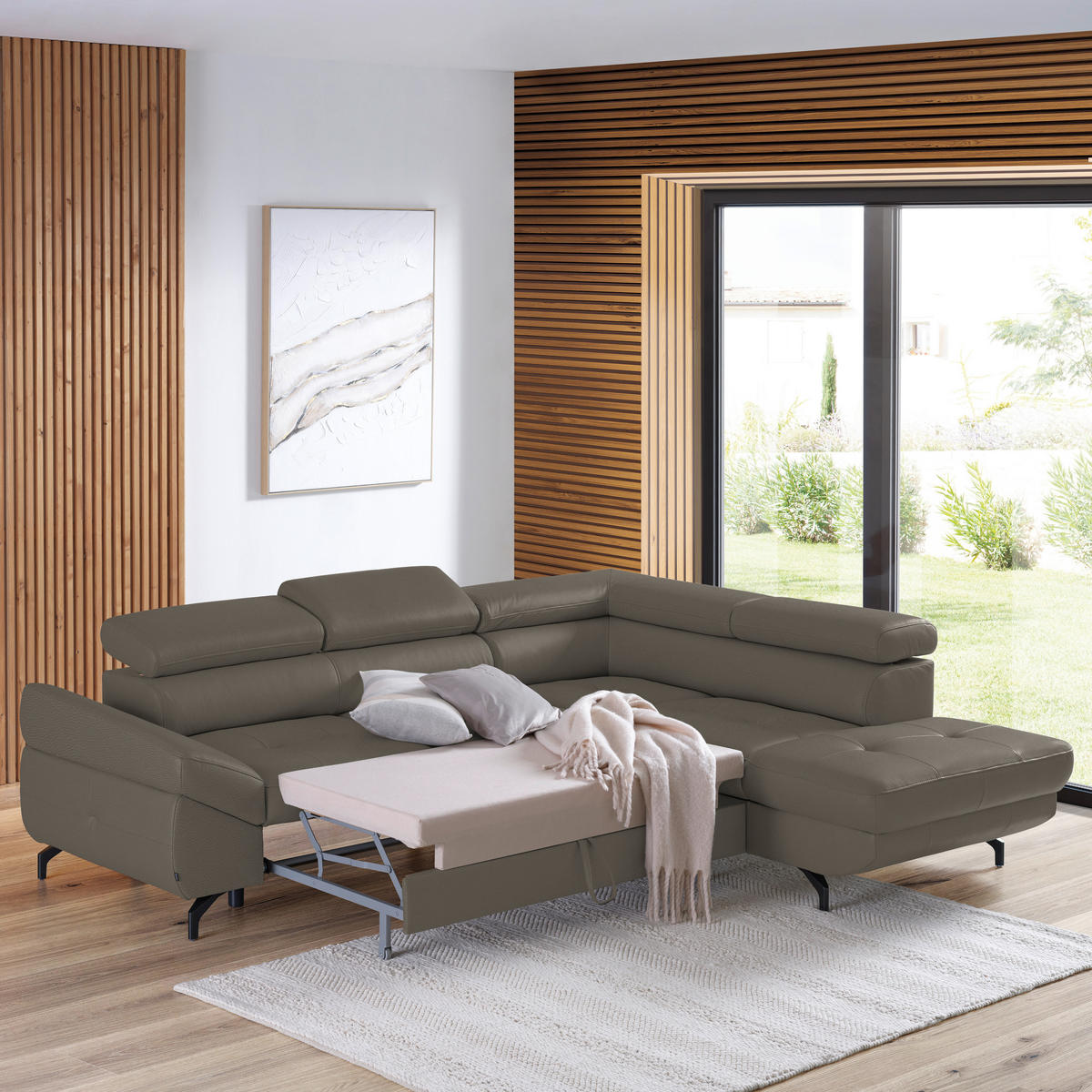 ECKSOFA in Echtleder Graubraun  270/220 cm  - Graubraun/Schwarz, Design, Leder/Metall (270/220cm) - Novel