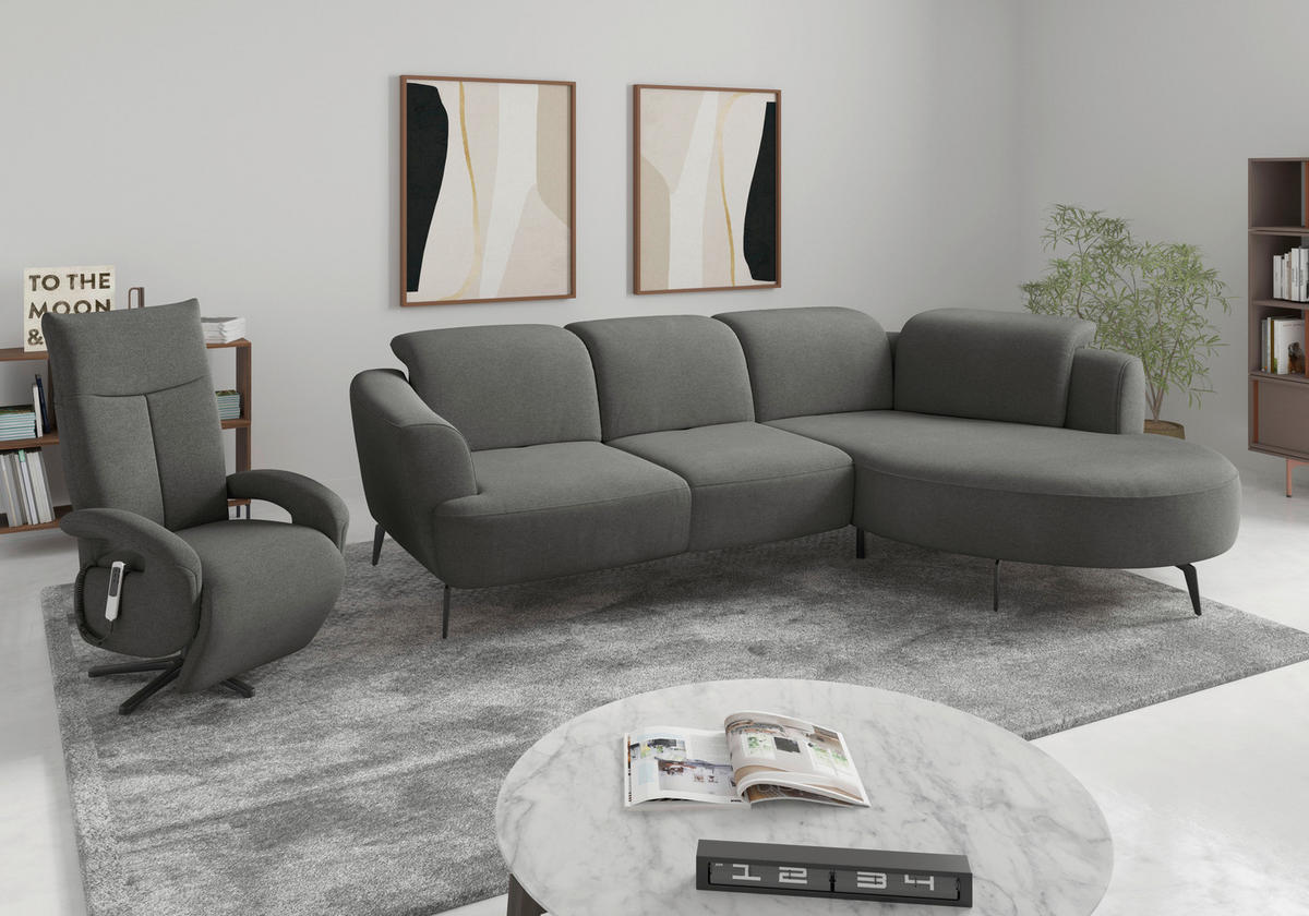 ECKSOFA in Mikrofaser Schlammfarben  - Schlammfarben/Schwarz, Konventionell, Textil/Metall (309/199cm) - Sit & More