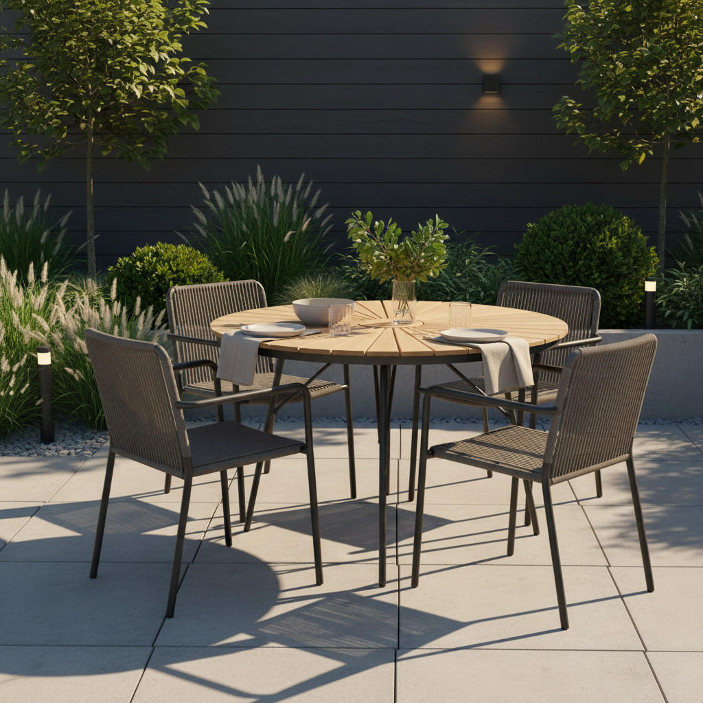 GARTENTISCH 110/110/74 cm  - Anthrazit/Teakfarben, KONVENTIONELL, Holz/Metall (110/110/74cm) - Gardenson