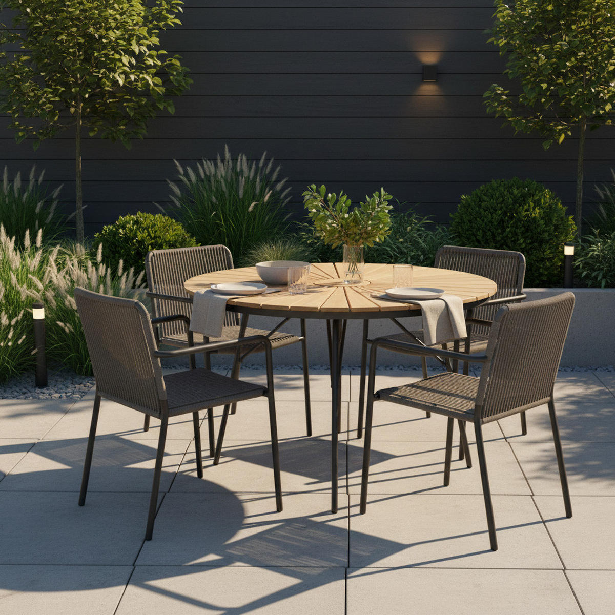 GARTENTISCH 110/110/74 cm Holz rund  - Anthrazit/Teakfarben, KONVENTIONELL, Holz/Metall (110/110/74cm) - Gardenson