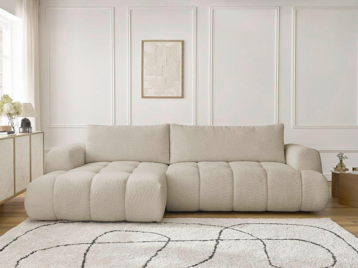 ECKSCHLAFSOFA FUJI Bouclé Beige  inkl.  - Beige/Schwarz, MODERN, Kunststoff/Textil (160/292cm)