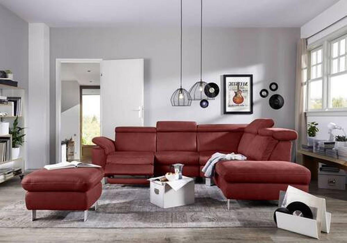 ECKSOFA in Flachgewebe Bordeaux  - Bordeaux/Beige, Design, Textil/Metall (271/239cm) - Cantus