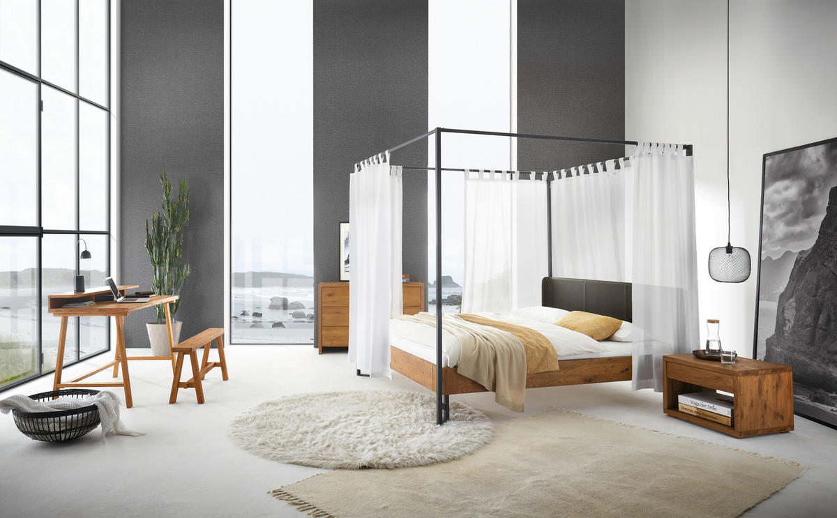 HIMMELBETT 160/200 cm  in Anthrazit, Weiß, Eichefarben  - Eichefarben/Anthrazit, Natur, Holz/Textil (160/200cm) - Hasena