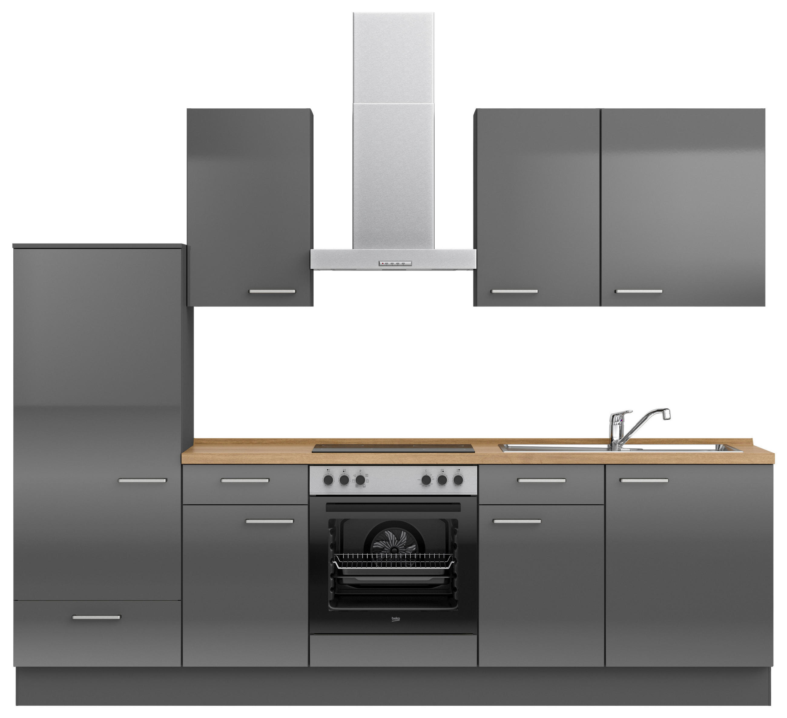 KÜCHENLEERBLOCK 270 cm   in Eichefarben, Schieferfarben  - Schieferfarben/Edelstahlfarben, MODERN, Holzwerkstoff/Metall (270cm) - Nobilia