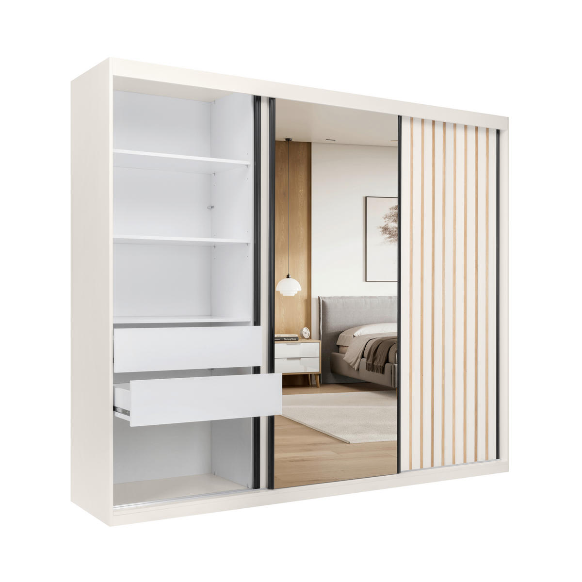 ORMAR S KLIZNIM VRATIMA kašmir   - bijela/kašmir, Moderno, drvni materijal/metal (250/215/59,5cm) - P & B