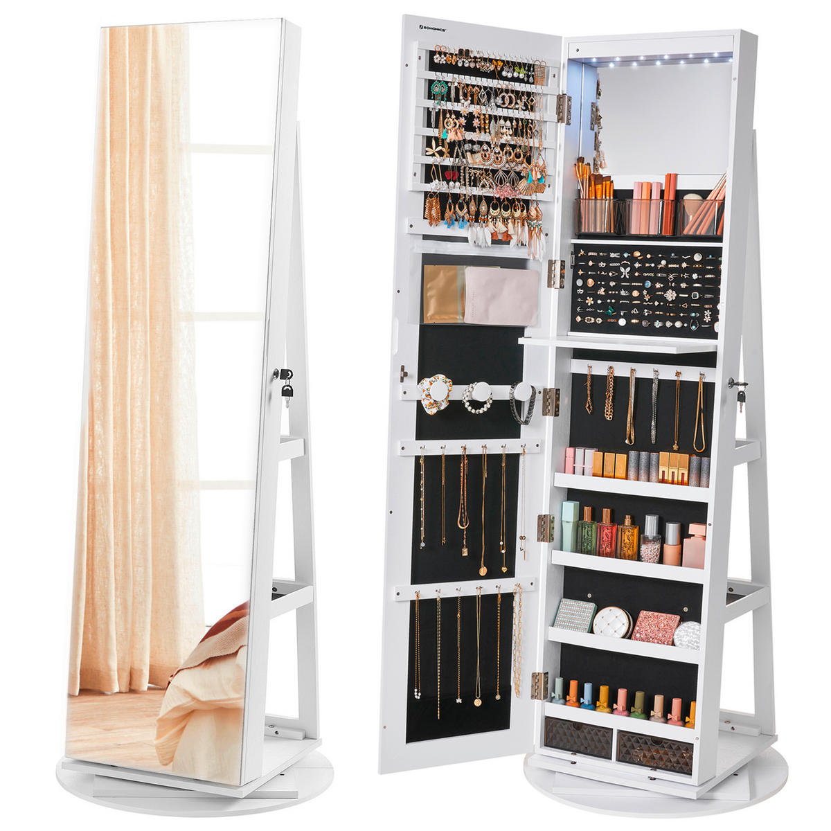 SCHMUCKSCHRANK 54,5/162/37 cm  - Weiß, Basics, Glas/Holzwerkstoff (54,5/162/37cm)