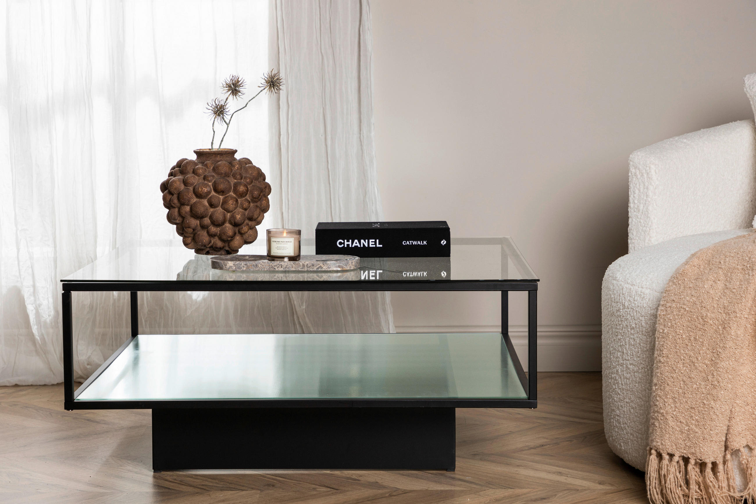 COUCHTISCH in Metall, Glas 90/90/38 cm - Schwarz, Design, Glas/Metall (90/90/38cm) - Livetastic