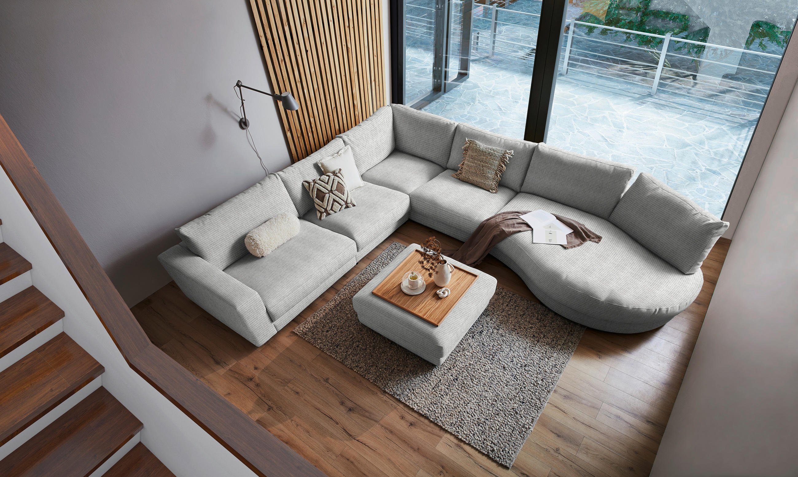 ECKSOFA in Chenille, Cord Grau  - Schwarz/Grau, Design, Kunststoff/Textil (365/425cm) - Lomoco