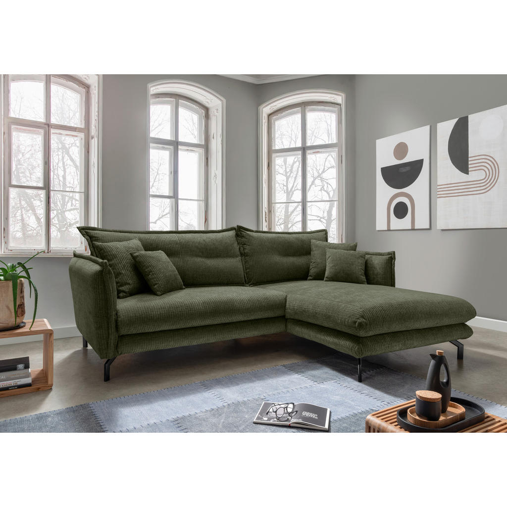 Thumbnail - Livetastic Ecksofa, Olivgrün, Textil, Uni, 4-Sitzer, Füllung: Schaumstoff, L-Form, Ottomane rechts, 255x180 cm, Made in ...