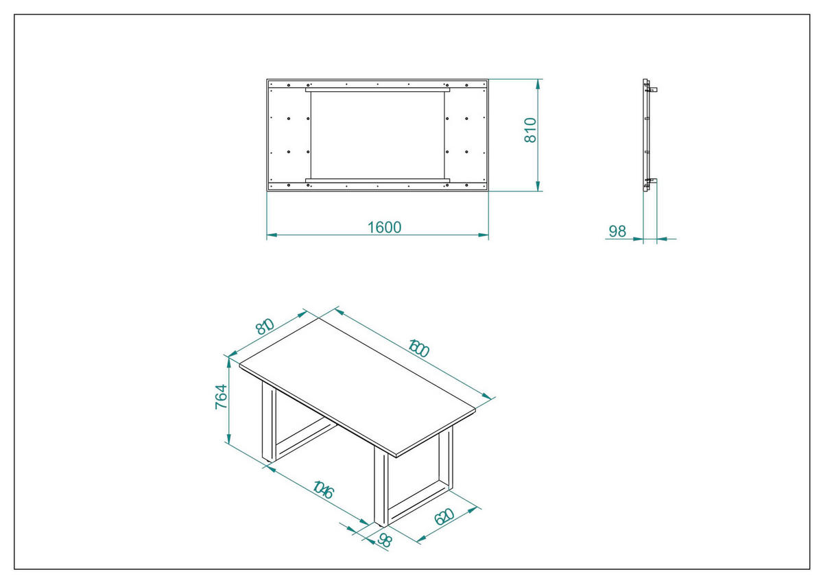 ESSTISCH rechteckig Eichefarben  - Eichefarben/Schwarz, Design, Holzwerkstoff/Metall (160/77/81cm) - MID.YOU