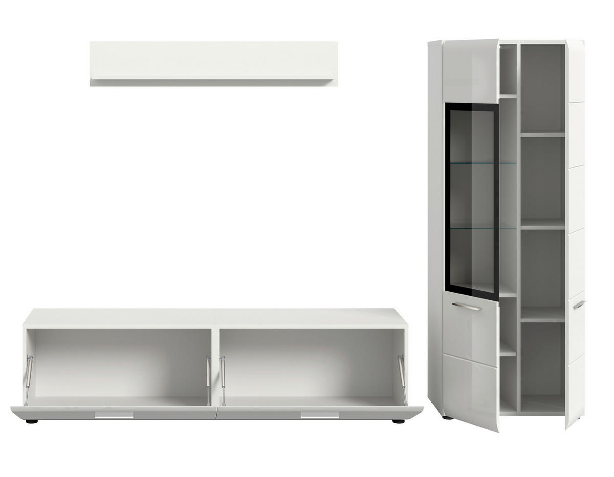 WOHNWAND 3-teilig  in Weiß, Weiß Hochglanz  235/160/41 cm  - Weiß Hochglanz/Silberfarben, Design, Glas/Holzwerkstoff (235/160/41cm) - Livetastic