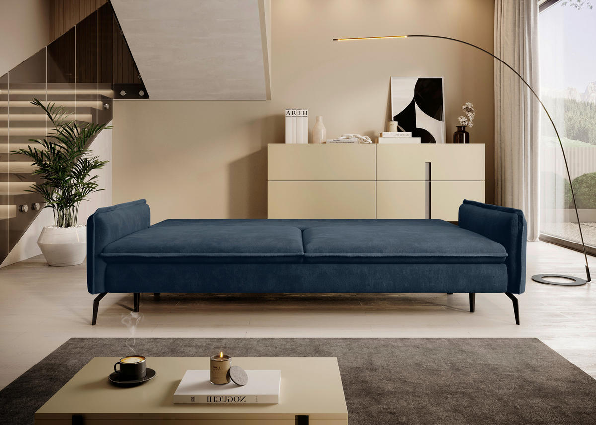 SCHLAFSOFA Chenille Dunkelblau  - Schwarz/Dunkelblau, KONVENTIONELL, Textil/Metall (223/89/107cm) - Carryhome