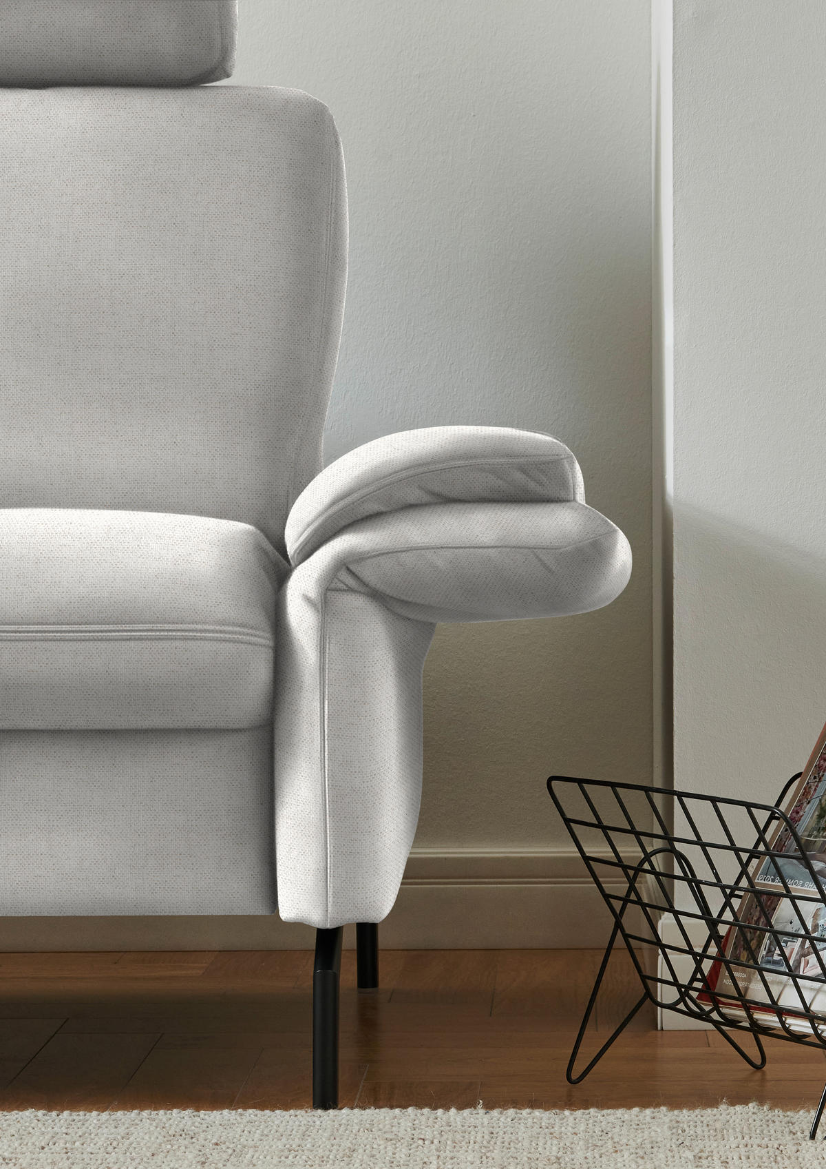 ECKSOFA in Flachgewebe Alabasterfarben  190/241 cm  - Alabasterfarben/Schwarz, KONVENTIONELL, Textil/Metall (190/241cm) - Beldomo Comfort