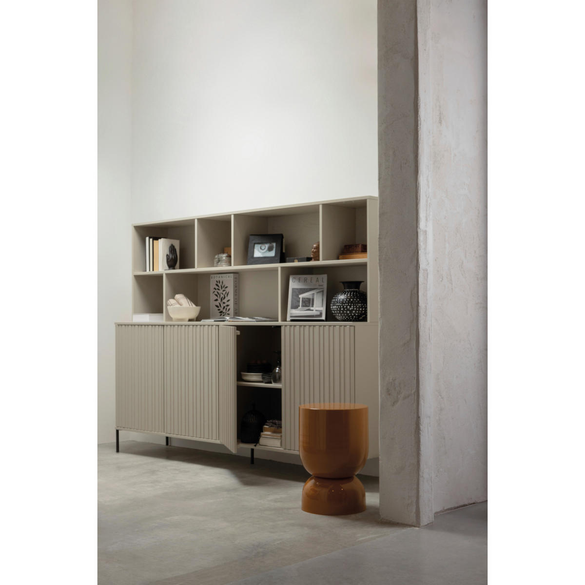 REGAL Kiefer Grau  - Schwarz/Grau, Design, Holz/Metall (200/150/44cm) - Livetastic