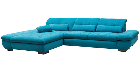 ECKSOFA Türkis Mikrofaser Kopfteilverstellung  - Türkis/Schwarz, Design, Textil/Metall (341/204cm) - Xora