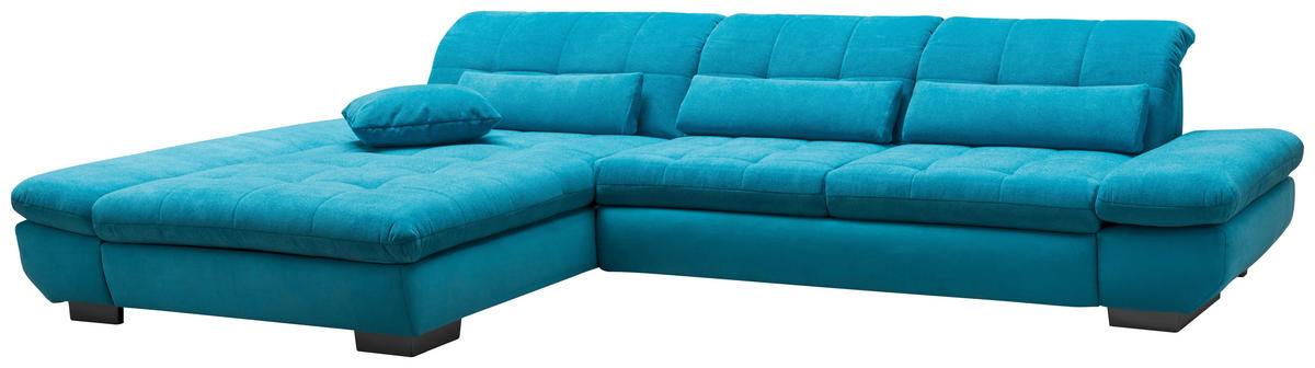 ECKSOFA Türkis Mikrofaser Kopfteilverstellung  - Türkis/Schwarz, Design, Textil/Metall (204/341cm) - Xora