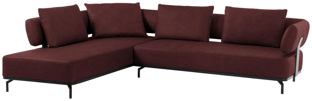 ECKSOFA in Echtleder Bordeaux  237/302 cm  - Bordeaux/Schwarz, Design, Leder/Metall (237/302cm) - Dieter Knoll