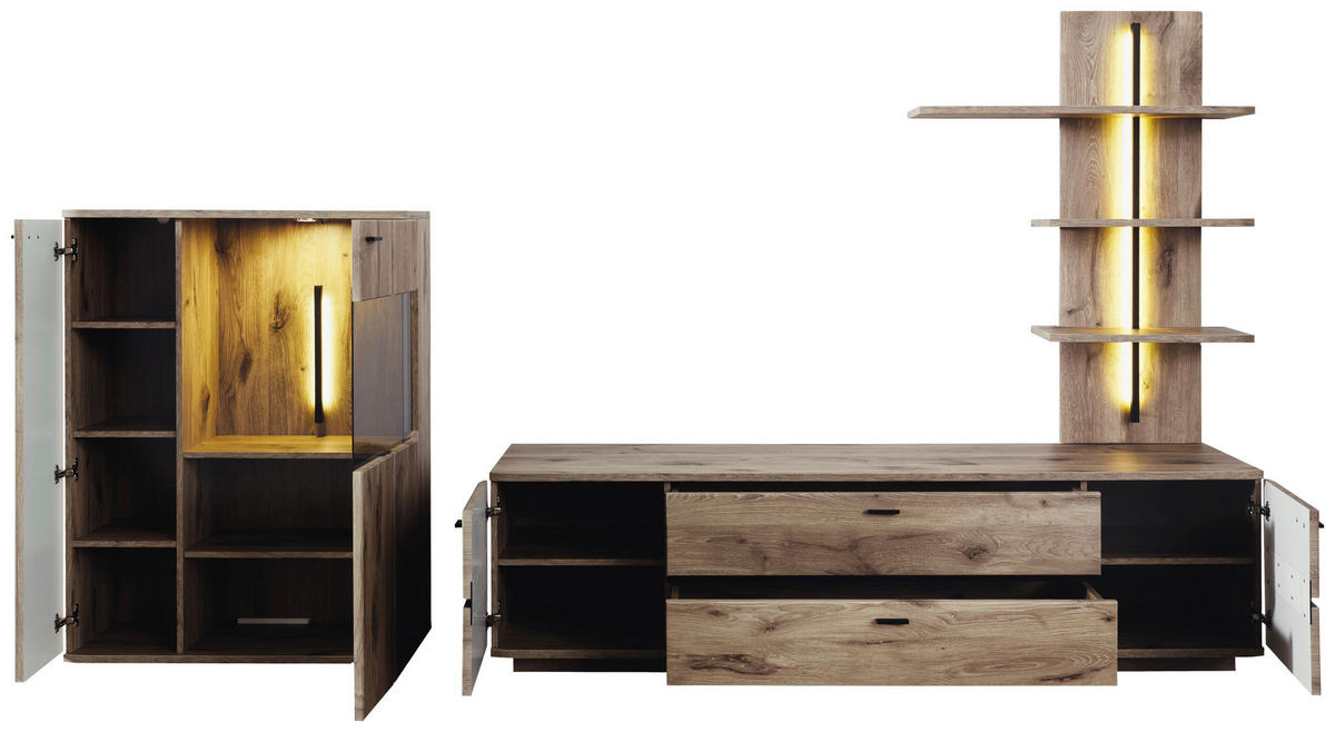 WOHNWAND  in Anthrazit, Eichefarben 300/181/50 cm  - Eichefarben/Anthrazit, Konventionell, Glas/Holzwerkstoff (300/181/50cm) - Cantus