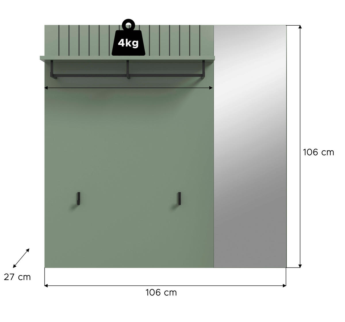 GARDEROBENPANEEL  in 106/106/27 cm  - Graugrün, Design, Holzwerkstoff (106/106/27cm) - MID.YOU