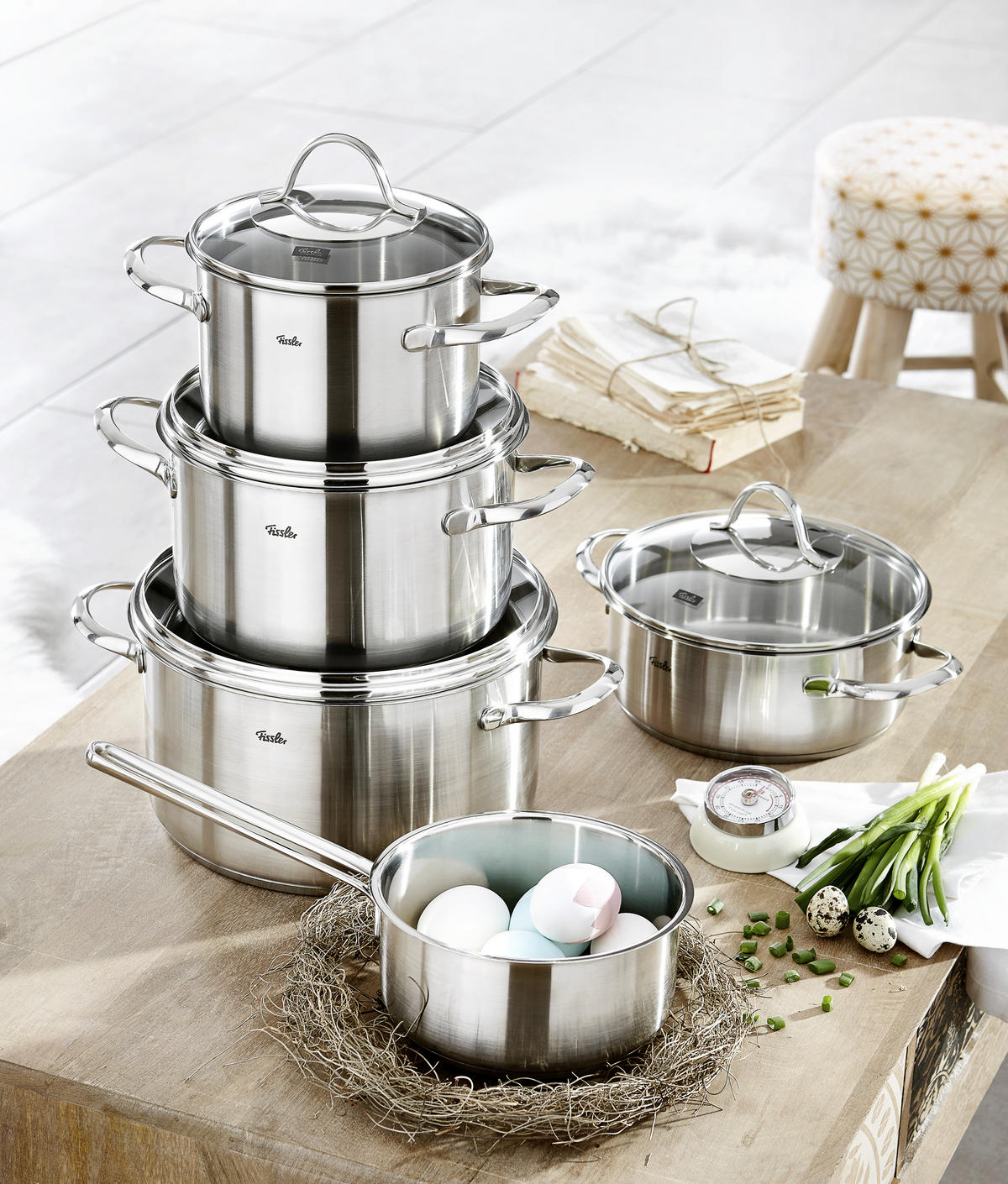 SET POSOD Palermo  - srebrne barve, Basics, kovina/steklo - Fissler