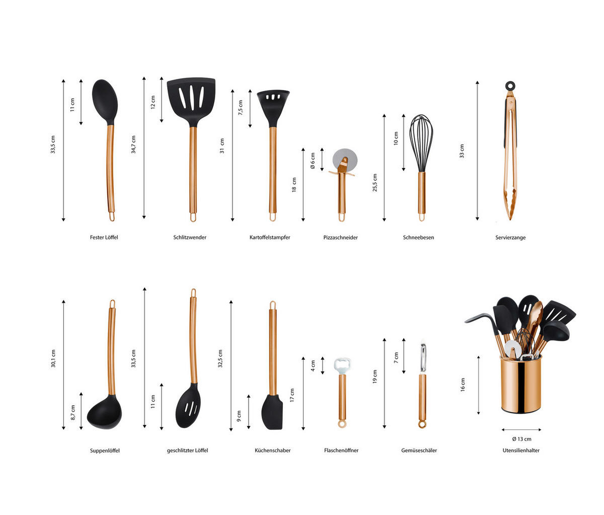 SADA KUCHYNSKÉHO NÁRADIA 12-dielne - čierna/medená, Basics, kov/plast (13cm) - Echtwerk