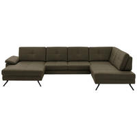 WOHNLANDSCHAFT in Lederlook, Mikrofaser Olivgrün  - Schwarz/Olivgrün, Design, Textil/Metall (345/220cm) - Beldomo System