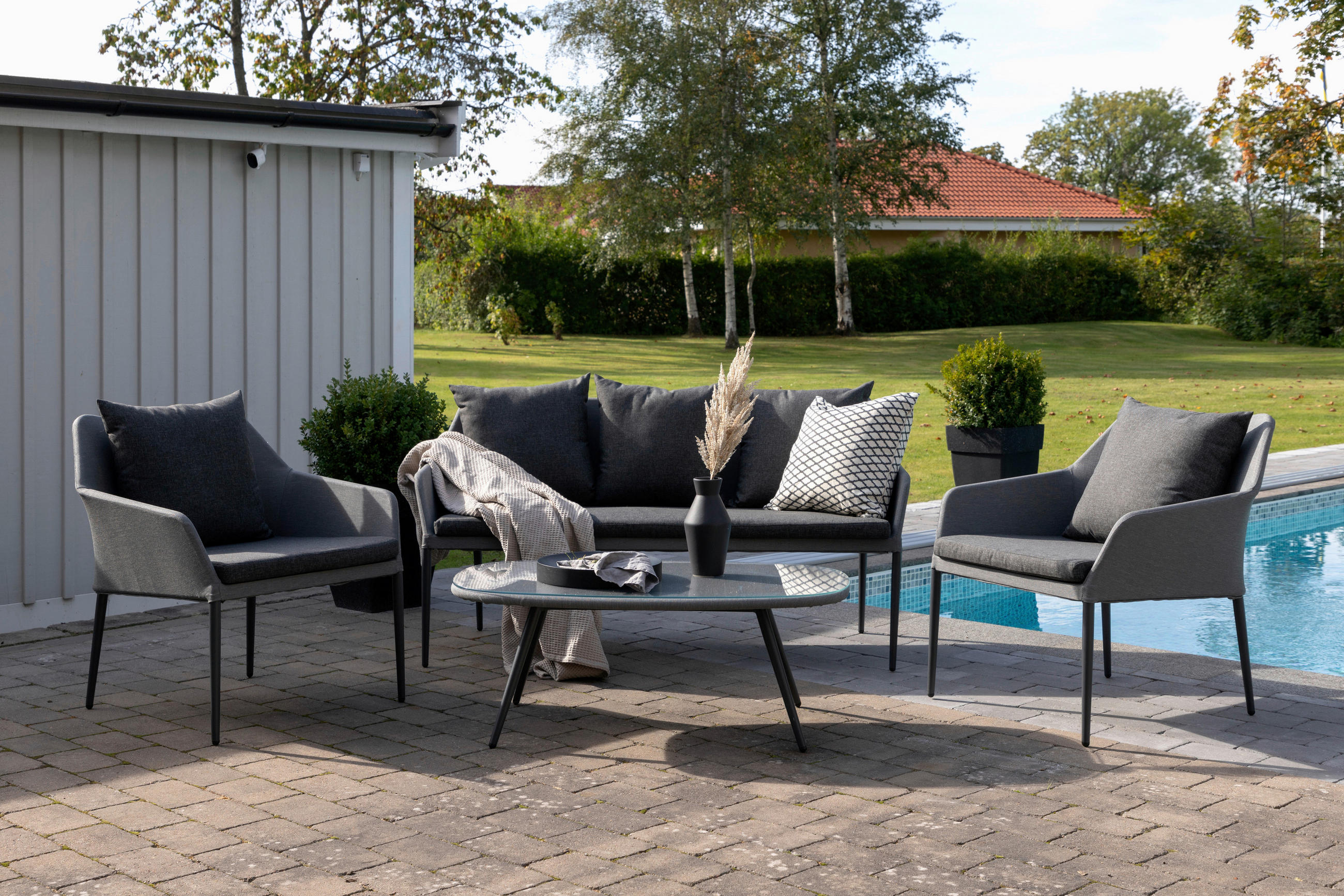 LOUNGEGRUPP  - grå/svart, Klassisk, metall/textil - Gardenson