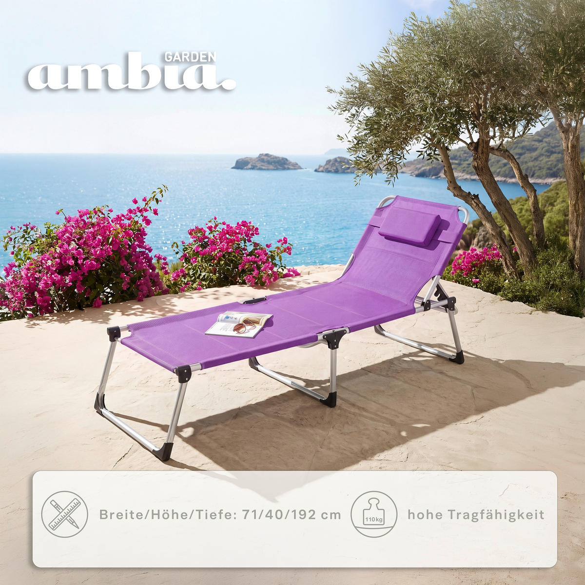 DREIBEINLIEGE 71/40/192 cm  - Lila, MODERN, Textil/Metall (71/40/192cm) - Ambia Garden