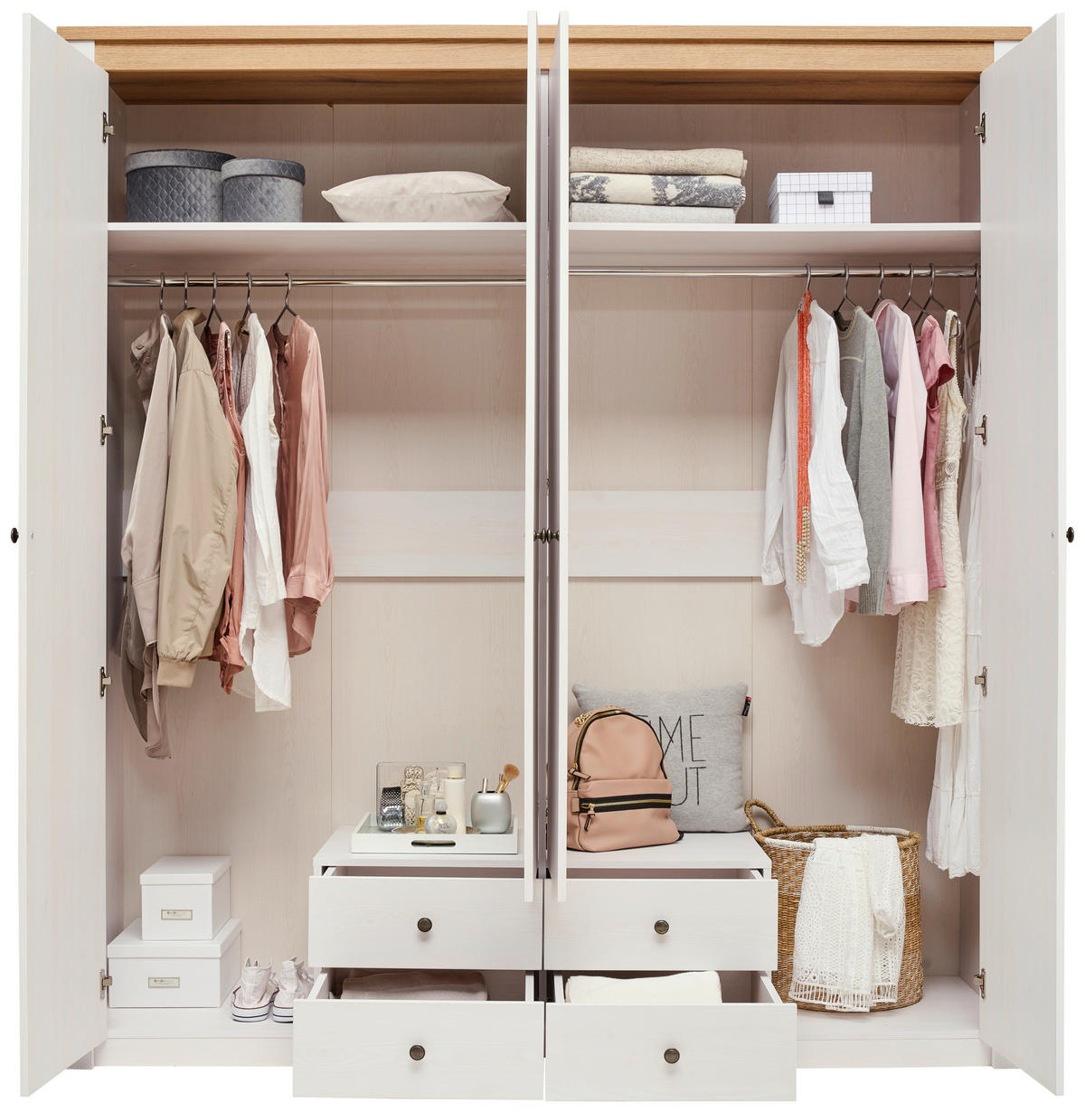 ŠATNÍ SKŘÍŇ S OTOČNÝMI DVEŘMI, bílá, barvy dubu, 201,4/216,5/60 cm - bílá/barvy dubu, Basics, kov/kompozitní dřevo (201,4/216,5/60cm) - Landscape