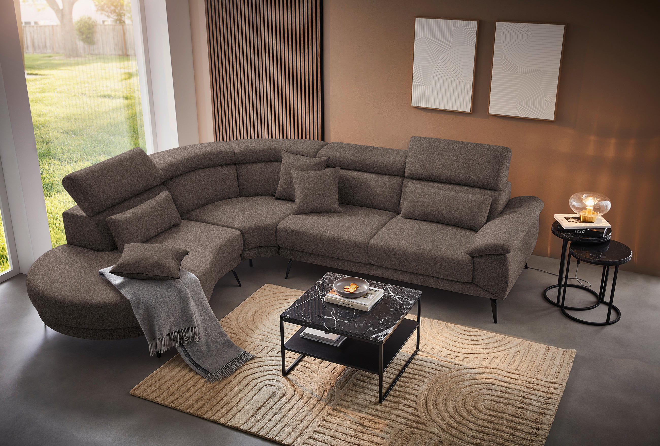 ECKSOFA Braun Velours  - Schwarz/Braun, Design, Textil/Metall (264/299cm) - Novel