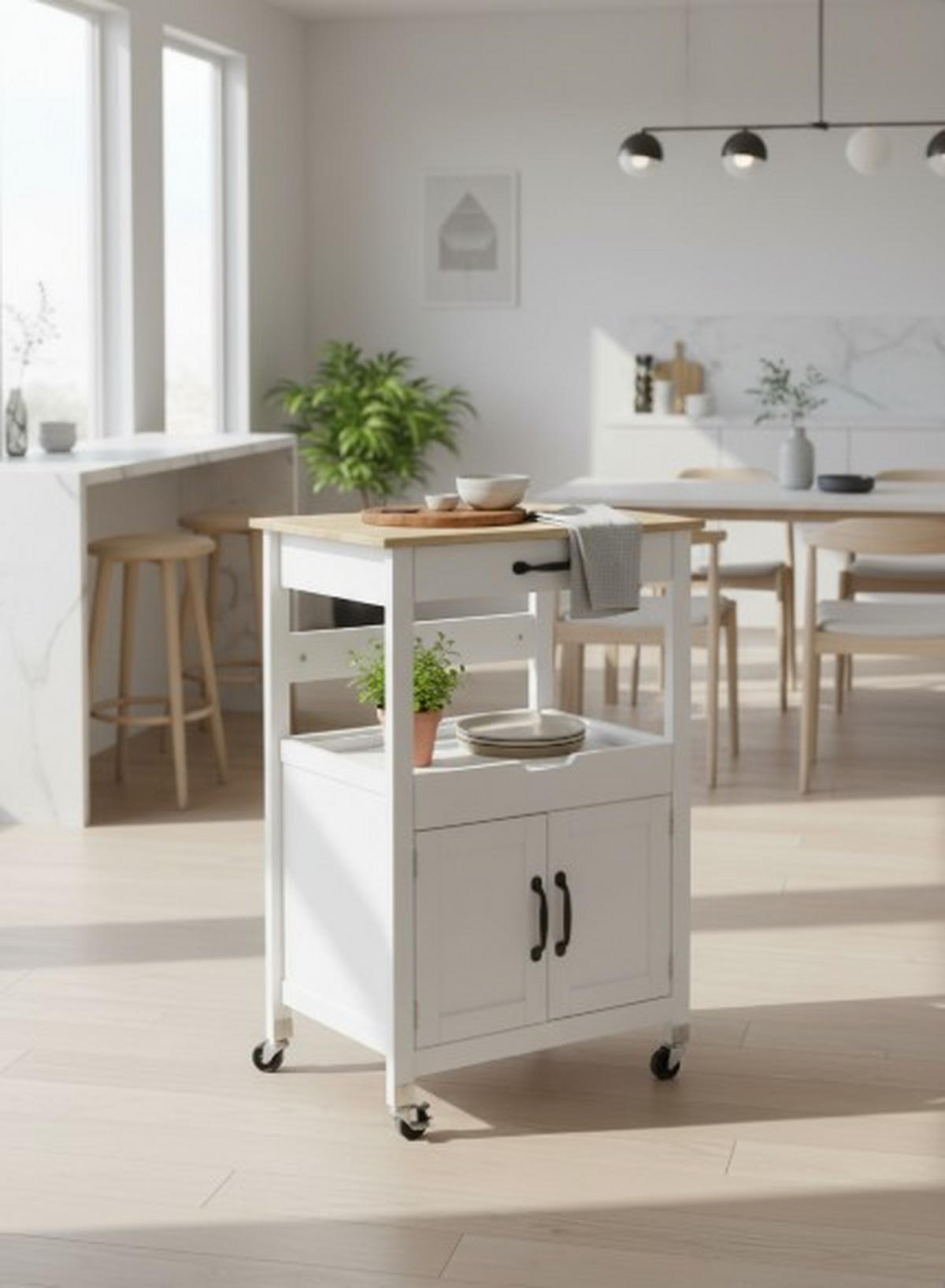 SERVIERWAGEN , Weiss  - Weiss/Schwarz, Basics, Holz/Holzwerkstoff (58/93/40cm) - MID.YOU