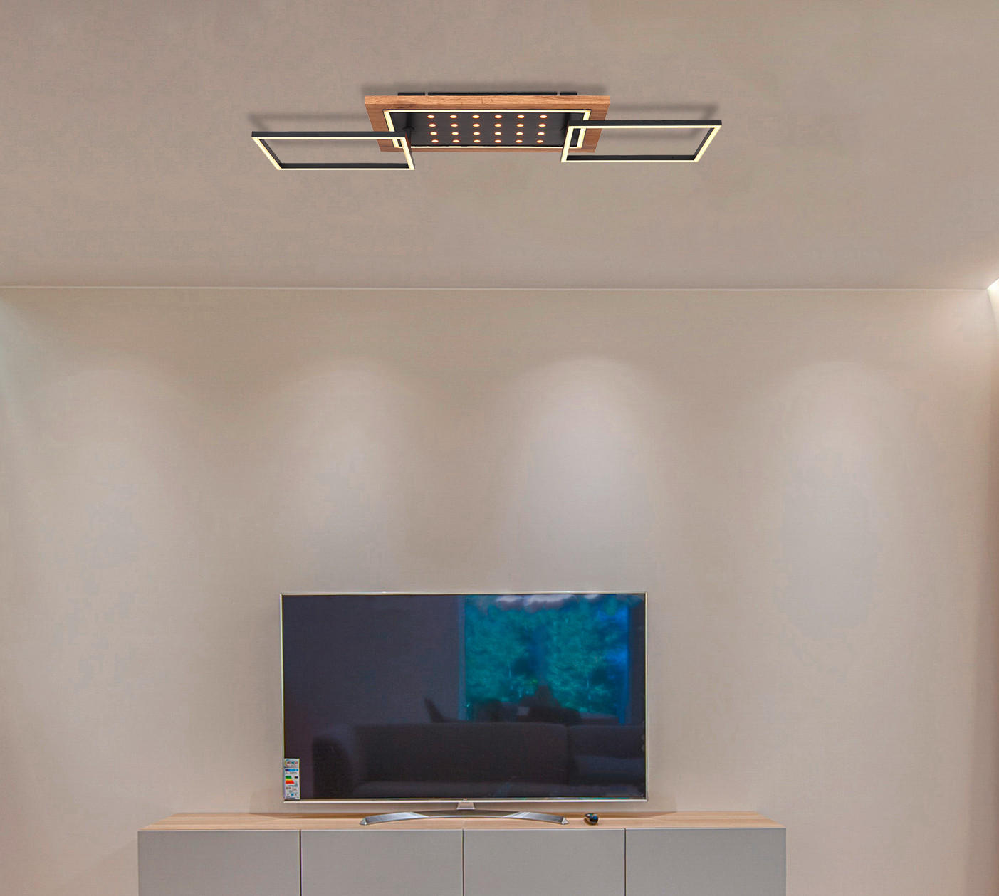 LED-DECKENLEUCHTE 96/28/12 cm   - Dunkelbraun/Opal, Natur, Holzwerkstoff/Kunststoff (96/28/12cm) - Globo