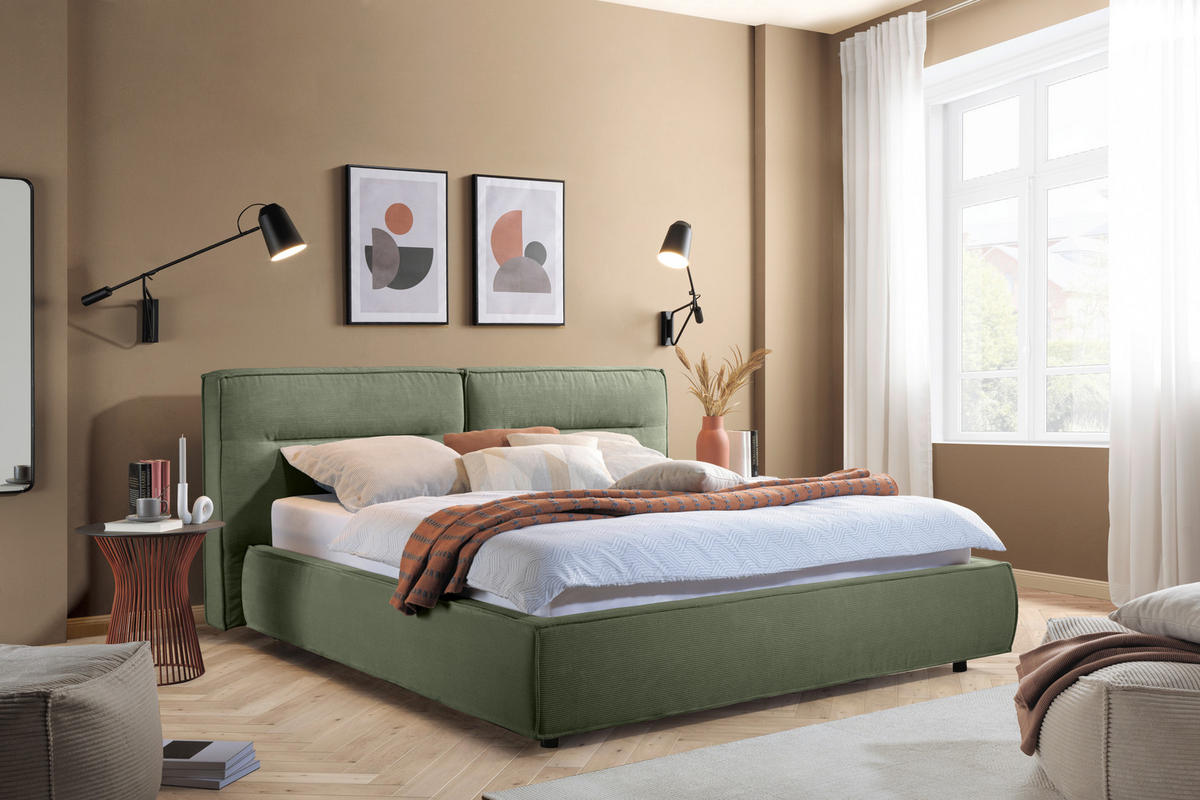 POLSTERBETT 180/200 cm  in Olivgrün  - Schwarz/Olivgrün, Design, Kunststoff/Textil (180/200cm) - Lomoco