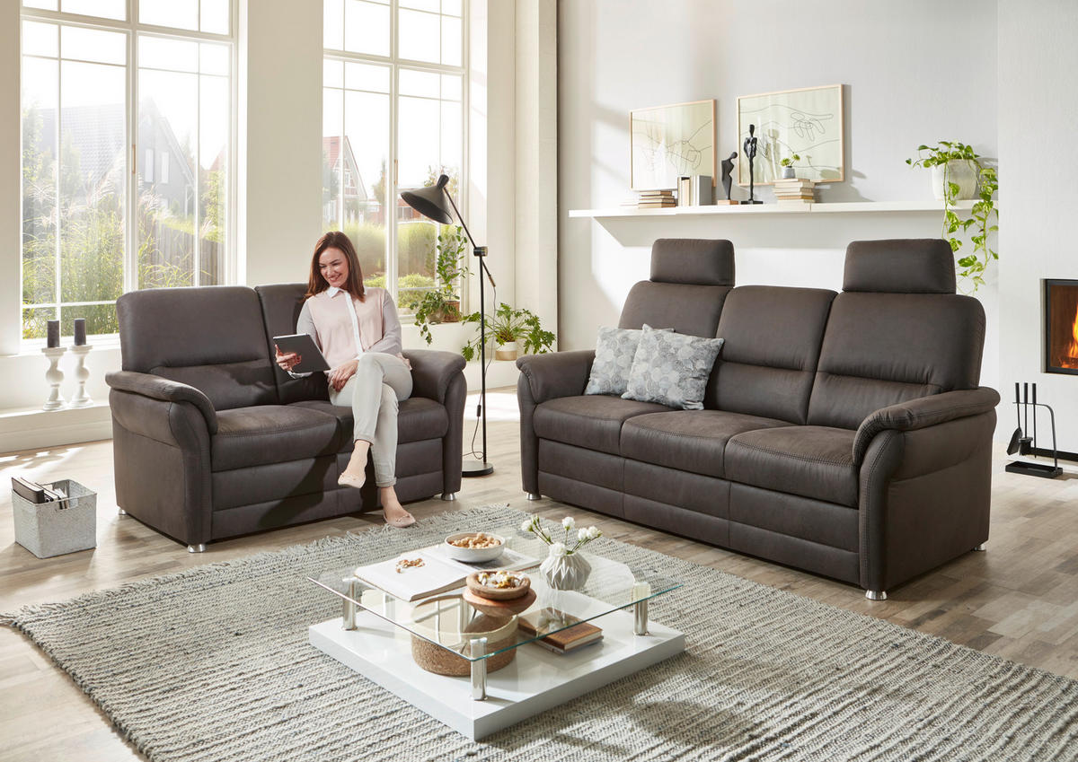SITZGARNITUR in Mikrofaser Anthrazit  - Anthrazit/Alufarben, Konventionell, Textil/Metall (192/96/89cm) - Beldomo Comfort