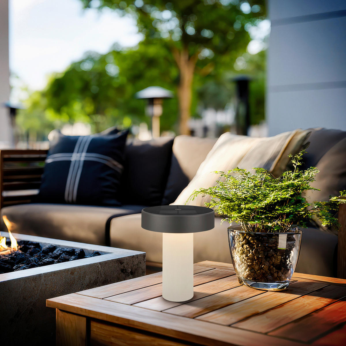 AKKU-TISCHLEUCHTE 16/20 cm  - Anthrazit/Beige, Design, Kunststoff (16/20cm)